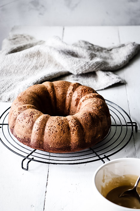 ONE BOWL BANANA CAKE WITH CARAMEL DRIZZLE