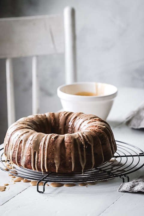 ONE BOWL BANANA CAKE WITH CARAMEL DRIZZLE