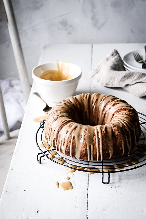 ONE BOWL BANANA CAKE WITH CARAMEL DRIZZLE