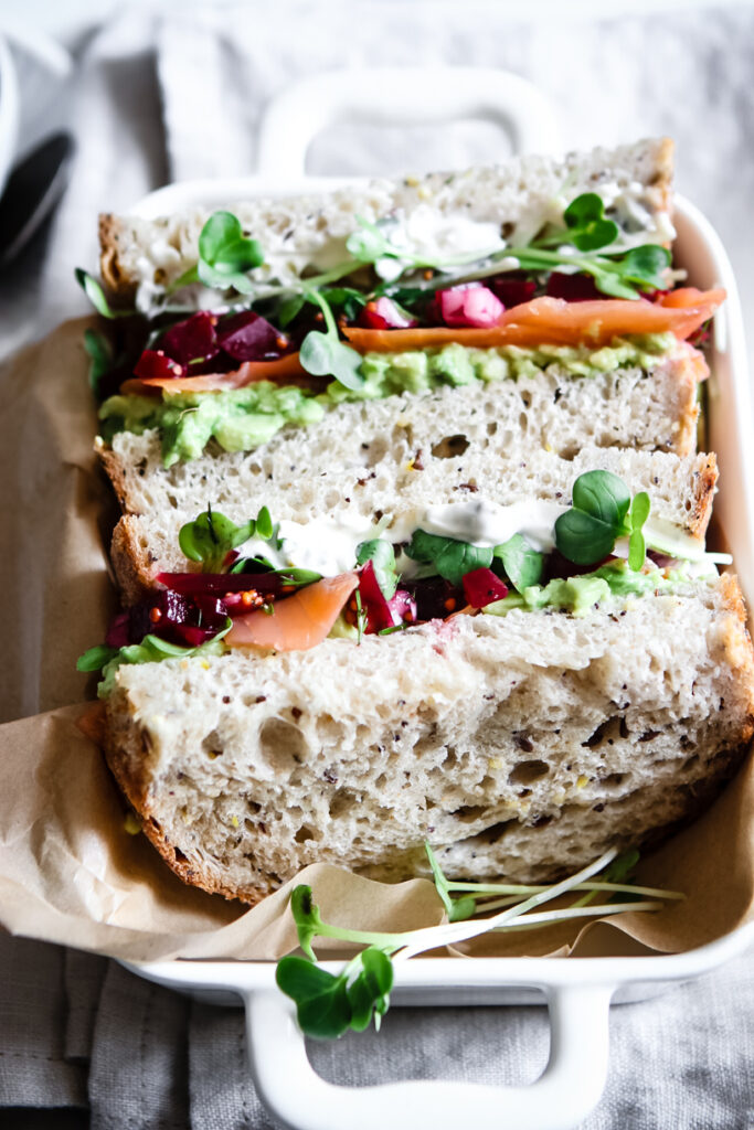 SALMON, AVOCADO AND BEET RELISH SANDWICHES