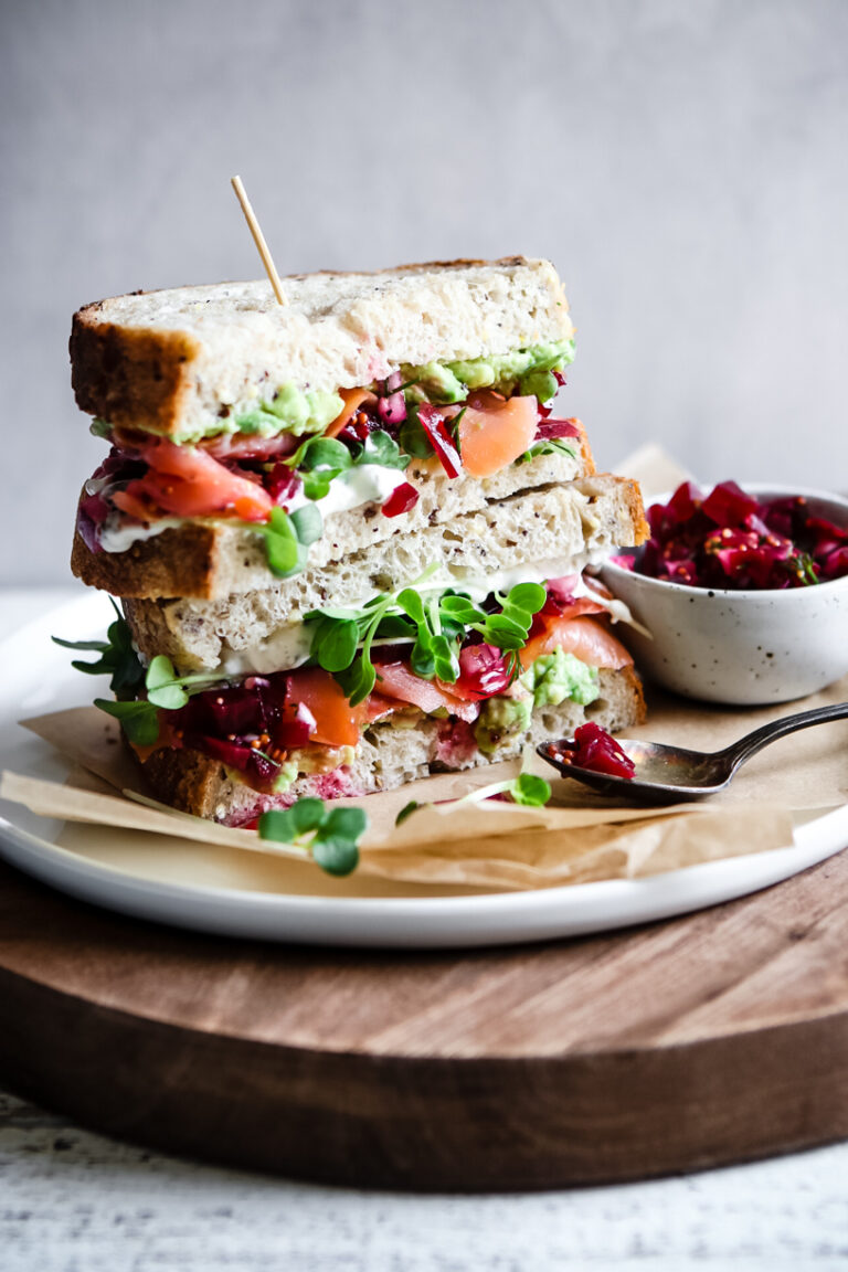 SALMON, AVOCADO AND BEET RELISH SANDWICHES