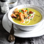 CREAMY VEGGIE SOUP WITH ROSEMARY CROUTONS