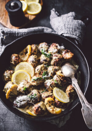 CREAMY LEMON ASIAGO CHICKEN MEATBALLS