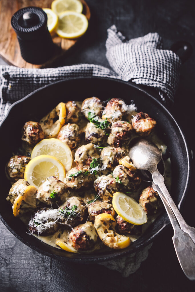 CREAMY LEMON ASIAGO CHICKEN MEATBALLS