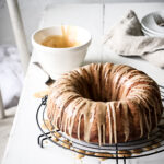 one bowl banana cake with caramel drizzle