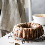 one bowl banana cake with caramel drizzle