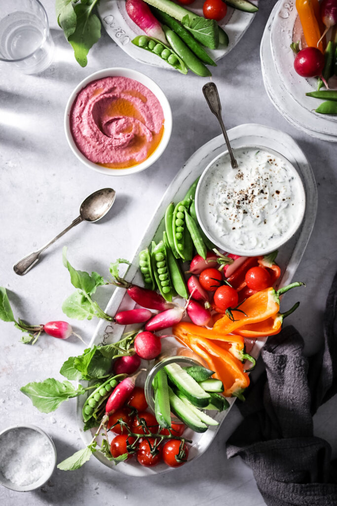 tzatziki & beet hummus with crudites