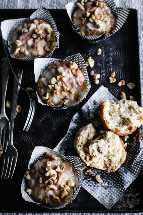 lemon-glazed zucchini walnut muffins