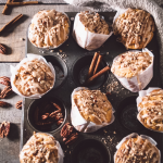 pear, pecan & sour cream muffins with cinnamon glaze