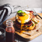 breakfast potato waffle with hot maple syrup