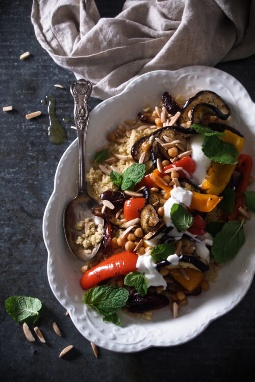 roasted moroccan eggplant with couscous