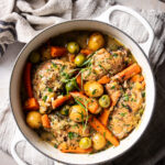 rustic country chicken with olives, potatoes and leek