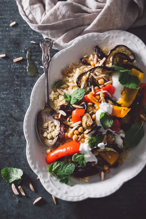 Moroccan-inspired roasted eggplant couscous