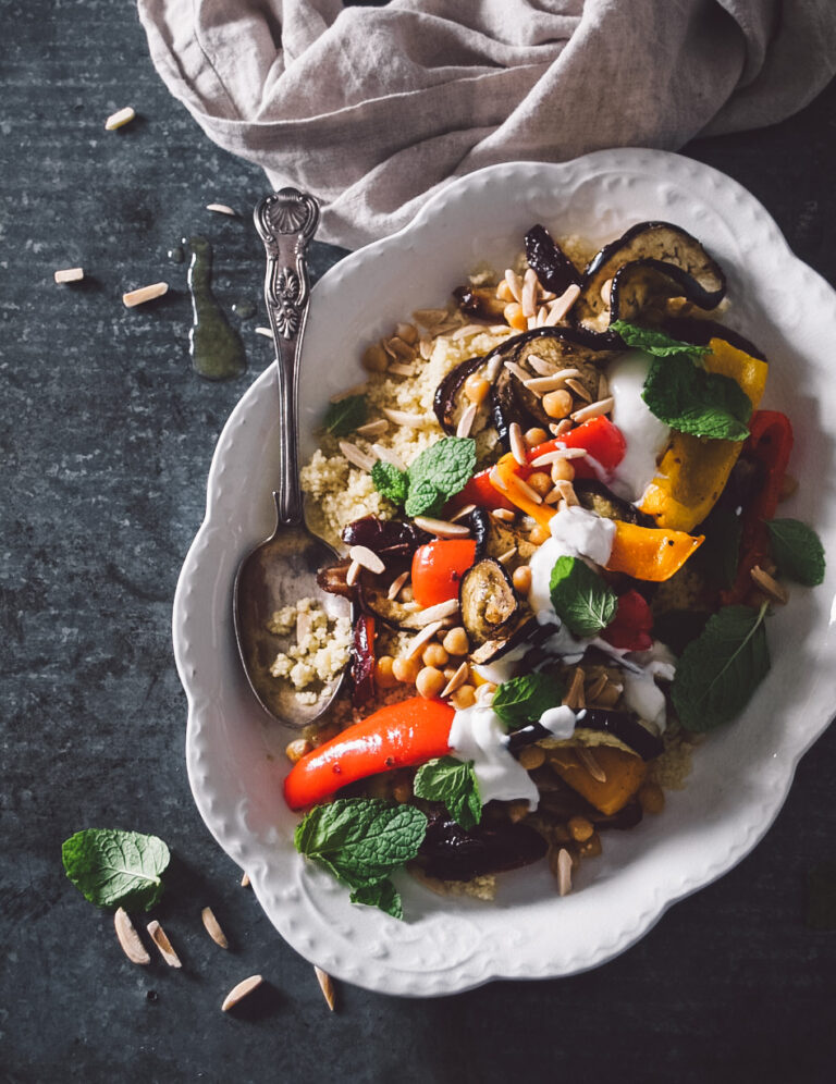 Moroccan-inspired roasted eggplant couscous
